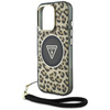 Original Case IPHONE 16 PRO Guess HC IML Leopard Triangle Cord Strap brown