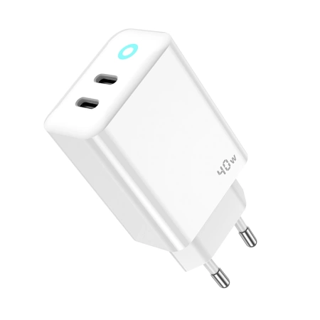 JELLICO wall charger EU19 GaN PD 40W 2xUSB-C + cable USB-C - Lightning White