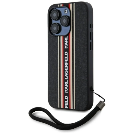 Karl Lagerfeld Saffiano Athleisure Stripes Cord iPhone 15 Pro Hülle - Rot