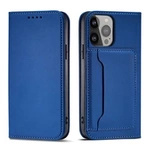 Magnet Card Case etui iPhone 14 Pro pokrowiec z klapką portfel podstawka niebieskie