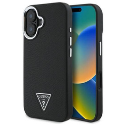 Original Handyhülle IPHONE 16 Guess Hardcase Grained Triangle MagSafe (GUHMP16SPGTSPSK) schwarz