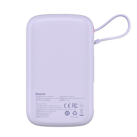 Baseus Qpow power bank 10000mAh wbudowany kabel Lightning 20W Quick Charge SCP AFC FCP fioletowy (PPQD020005)