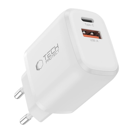 TECH-PROTECT NCA20 2-PORT NETWORK CHARGER PD 20W / QC3.0 + TYPE-C CABLE WHITE