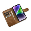 iCarer Oil Wax Wallet Case 2in1 etui iPhone 14 Plus skórzany pokrowiec z klapką Anti-RFID brązowy (WMI14220723-TN)