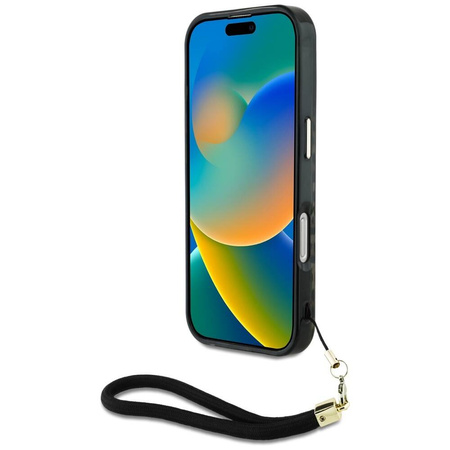 Oryginalne Etui IPHONE 16 PRO Guess HC IML Leopard Triangle Cord Strap brązowe
