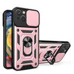 Hybrid Armor Camshield case with stand and camera cover for iPhone 15 - pink