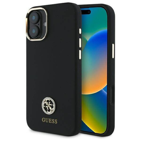 Original Handyhülle IPHONE 16 Guess Hardcase Silicone Logo Strass 4G (GUHCP16SM4DGPK) schwarz