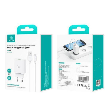 USAMS Quick Charge Kit Micro 2a 1m Fast Charging white/white SC series(CC083)