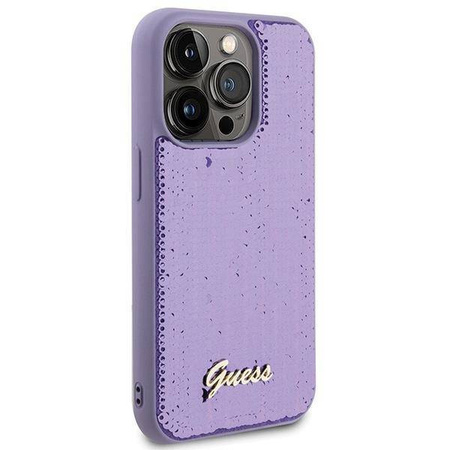 Etui Guess Sequin Script Metal na iPhone 15 Pro - fioletowe