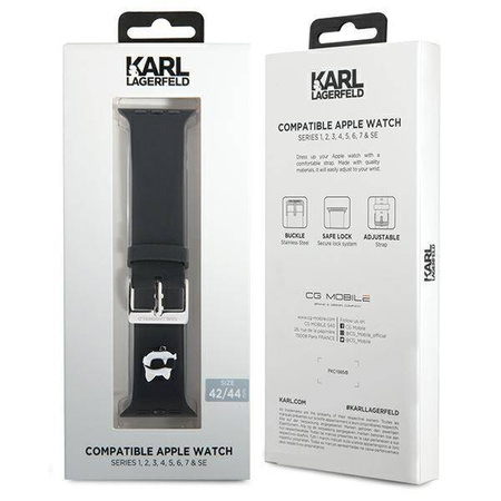 Pasek do APPLE WATCH 4 / 5 / 6 / 7 / 8 / SE / ULTRA (42 / 44 / 45 / 49 MM) Karl Lagerfeld Strap 3D Rubber Choupette Head (KLAWLSLCNK) czarne