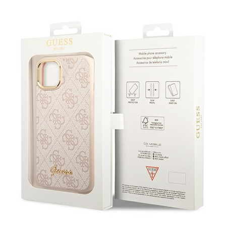 Oryginalne Etui IPHONE 14 Guess Hard Case 4G Vintage Gold Logo (GUHCP14SHG4SHP) różowe