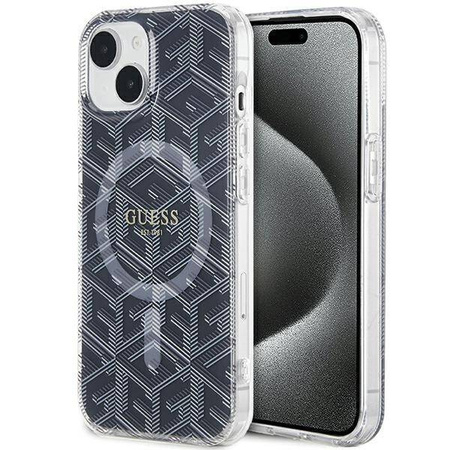 Oryginalne Etui GUESS Hardcase GUHMP15SHGCUSTGK do iPhone 15 (Kompatybilny z Magsafe / IML GCUBE / czarny)