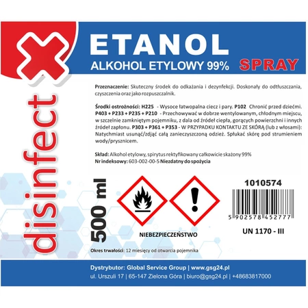 ETANOL - Alkohol etylowy skażony DISINFECT 99% spray 500ml