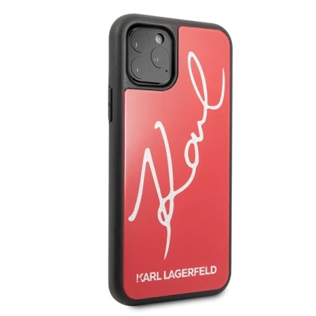 Karl Lagerfeld Double Layers Tempered Glass Glitter Signature Case - Etui iPhone 11 Pro (czerwony)
