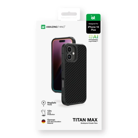 Etui pancerne AMAZINGTHING Titan Max Case z włóknami aramidowymi 1500D do iPhone 16 Plus - czarne