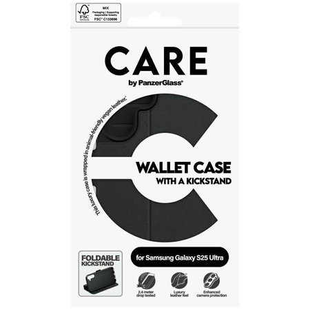 Original Handyhülle SAMSUNG GALAXY S25 ULTRA CARE by PanzerGlass Feature Wallet Kickstand schwarz
