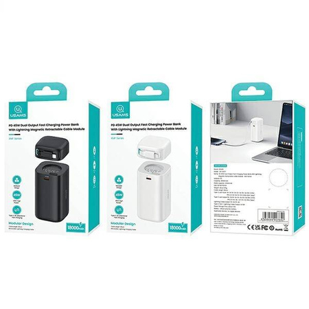 USAMS Powerbank ze zwijanym kablem Lightning 18000 mAh PD45W Fast Charge XMF Series czarny/black 20KCD21701 (US-CD217)