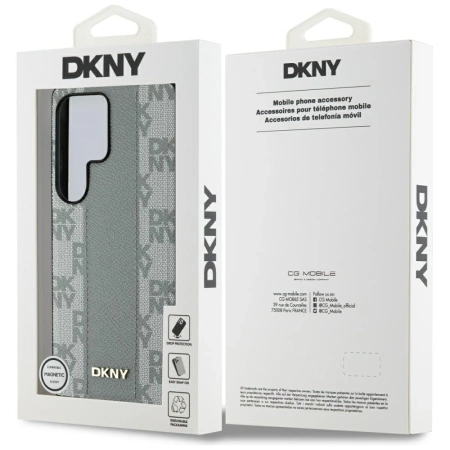 DKNY Leather Checkered Pattern MagSafe Case for Samsung Galaxy S25 Ultra - Gray