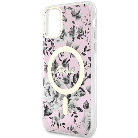 Guess GUHMN61HCFWSP iPhone 11 / Xr 6.1" różowy/pink hardcase Flower MagSafe