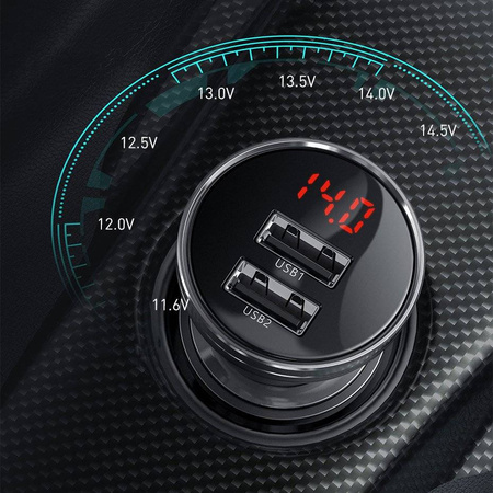 Baseus ładowarka samochodowa 2x USB 4,8A 24W z LCD srebrny (CCBX-0S)