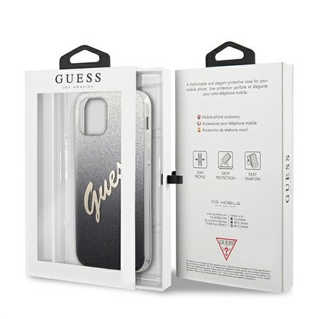 Oryginalne Etui IPHONE 12 PRO MAX 6,7" Guess Hardcase Glitter Gradient Script GUHCP12LPCUGLSBK czarne