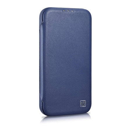 iCarer CE Premium Leather Folio Case skórzane etui iPhone 14 Plus z klapką magnetyczne MagSafe niebieski (WMI14220715-BU)