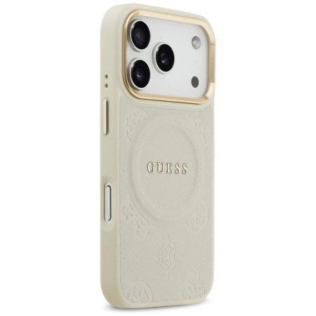 Etui Guess Peony Hot Stamp MagSafe na iPhone 17 Pro - beżowe