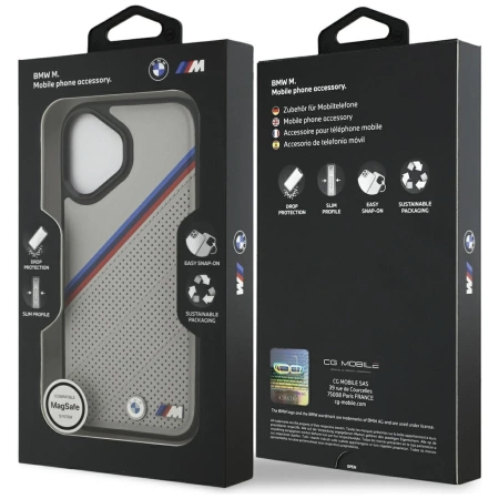 Etui BMW M Tricolor Metal Logo MagSafe do iPhone 17 - szare