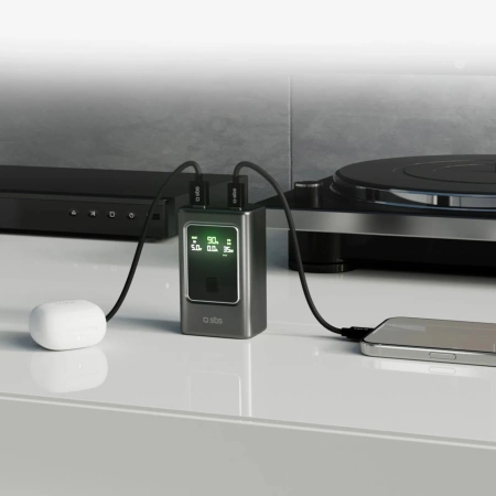 Powerbank SBS 10000mAh PD 35W z wyświetlaczem LCD - szary