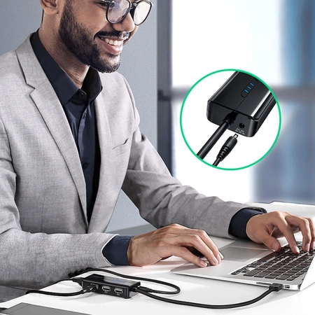 Ugreen 20264 RJ45 / USB-A 10/100Mbps HUB network adapter 3x USB-A 2.0 - black