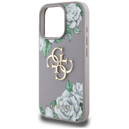 Guess Grained Roses Big 4G Logo iPhone 16 Pro Hülle - Lila