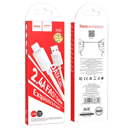 HOCO kabel USB do iPhone Lightning 8-pin 2,4A Gratifed X88 biały