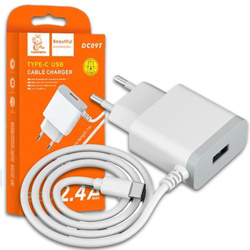 DENMEN BIAŁA ŁADOWARKA SIECIOWA USB +  KABEL TYP-C DC09T-W 2,4A