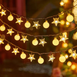 Girlanda 1.5m (10 lampek LED) USB Gwiazdki + Kulki na Balkon, CIEPŁY BIAŁY