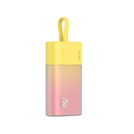 Powerbank Baseus Popsicle 5200mAh 20W z wbudowanym kablem Lightning (+ biały kabel Baseus Simple USB-C - USB-C 60W/20V/3A/30cm) - zółto-różowy