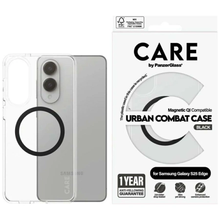 Etui CARE by PanzerGlass Flagship Urban Combat Black QI na Samsung Galaxy S25 Edge - przezroczyste