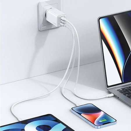 Wall Charger USAMS 2xUSB-C+1xUSB 65W (only head) GaN PD3.0 +QC3.0 Fast Charging gradient purple Sandru Series CC180TC03 (US-CC180)