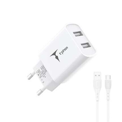 ŁAD SIEC T-PHOX POCKET SERIES 2xUSB TCC-224 2.4A 12W + KABEL USB-C 1M WHITE