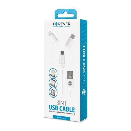 Forever kabel 3w1 USB - Lightning + USB -C + microUSB 1,0 m 1,5A biały