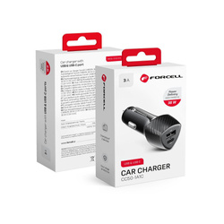 FORCELL CARBON ładowarka samochodowa Typ C 3.0 PD20W + USB QC3.0 18W 5A CC50-1A1C czarna (Total 38W)