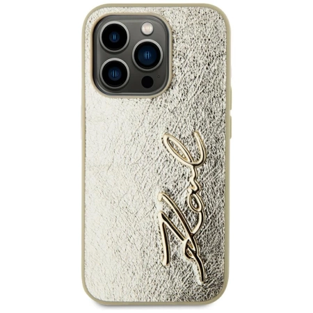 Karl Lagerfeld Wrinkled Metal Signature iPhone 15 Pro Case - Gold