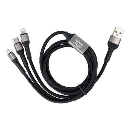 Kabel Blue Star z oplotem 3w1 ze złączami micro USB, USB C i Lightning 3A