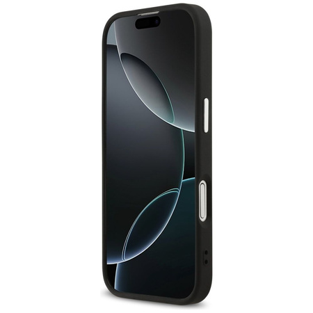 Guess Nakładka Magsafe 4G PU Leather Case With Triangle Logo And Silver Metal Camera Frame Do iPhone 17 Czarna