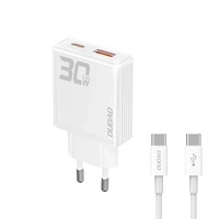 Ładowarka sieciowa GaN Dudao A30EUT 30W USB-A / USB-C + kabel USB-C - USB-C - biała