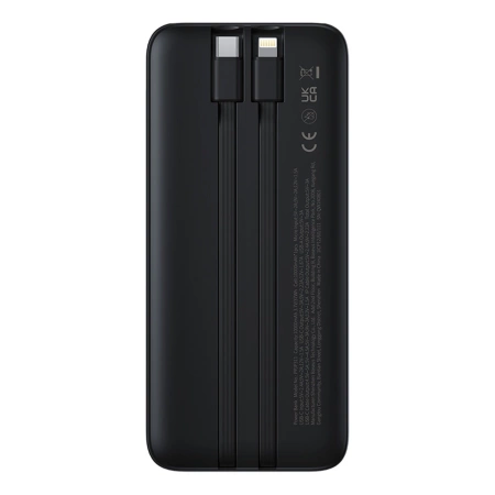Baseus Lipow 10000mAh 22,5W Powerbank mit integriertem Dual-Kabel und Display (inkl. zusätzlichem schwarzen Baseus Simple USB-A-auf-USB-C-Kabel, 3A, 0,2 m) – Schwarz