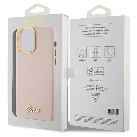 Etui Guess Silicone Script Metal Logo & Frame na iPhone 15 Pro Max - różowe