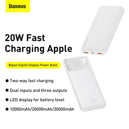 Powerbank Baseus Bipow 10000mAh, 2xUSB, USB-C, 20W (biały)