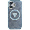 Guess IML Metal Glitter 4G Circle Triangle MagSafe Case für iPhone 16 - Blau