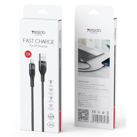 Yesido Kabel CA121 18W USB-Lightning 1m 2A, BLACK / CZARNY