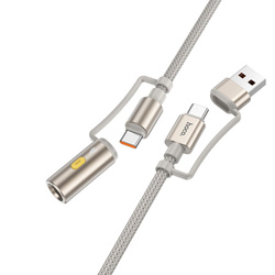 HOCO kabel All-in-one USB A / Typ C do Typ C / Zapalniczka samochodowa 3A 60W U138 1,2 m szary